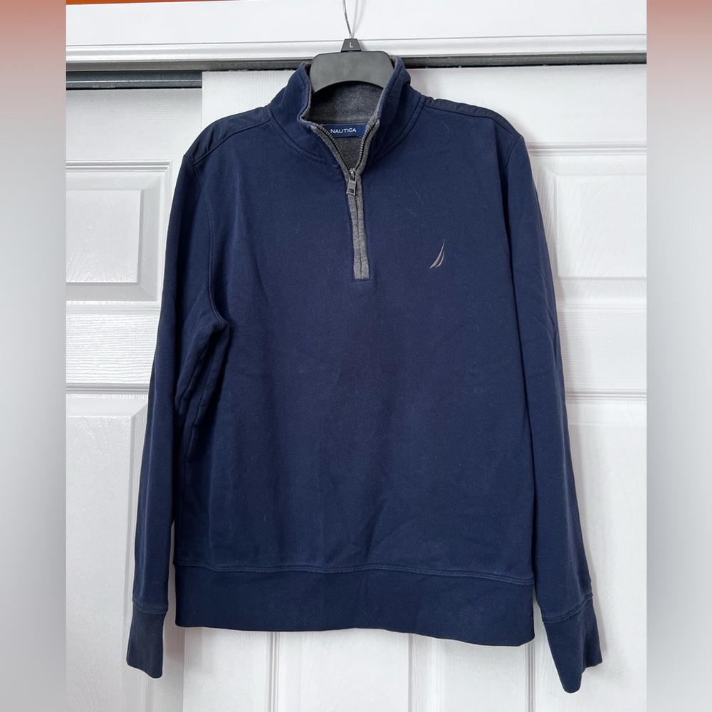 Nautica Men’s Quarter Zip Blue Pullover Shirt Sweater Medium